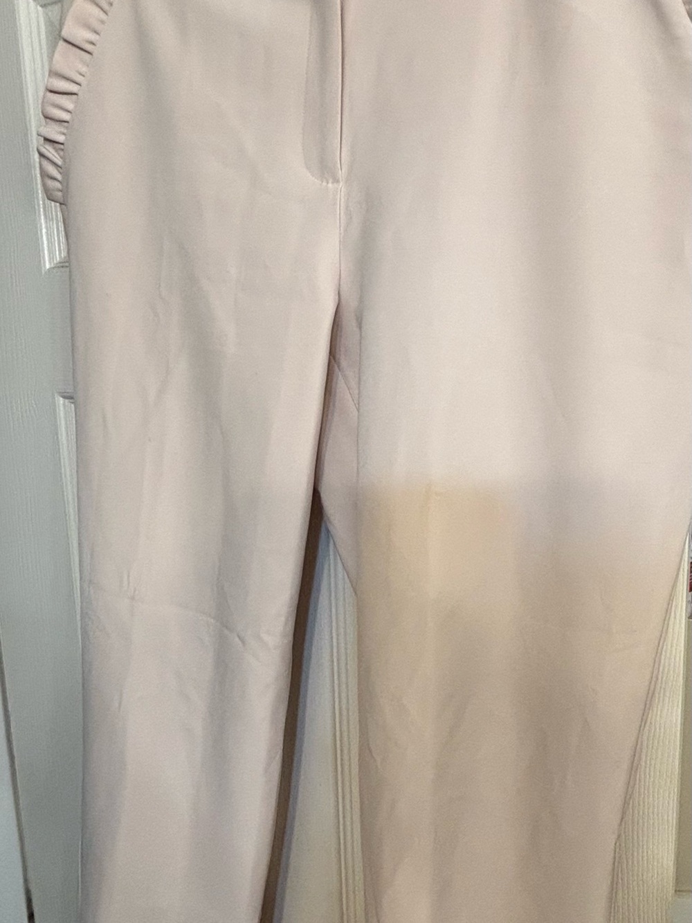 Adrianna Papell Pale Blush Cropped Tailored Pants with ruffle pockets